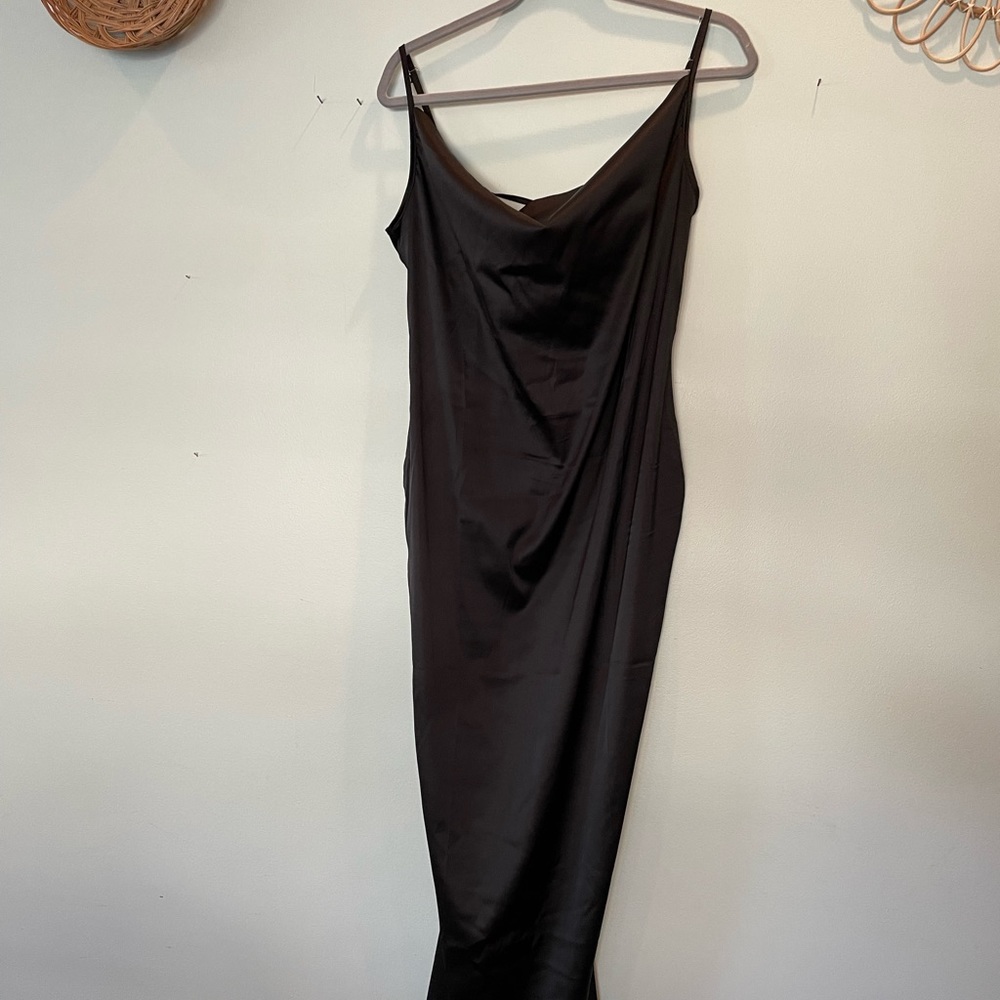 Satin black cowl neck dress